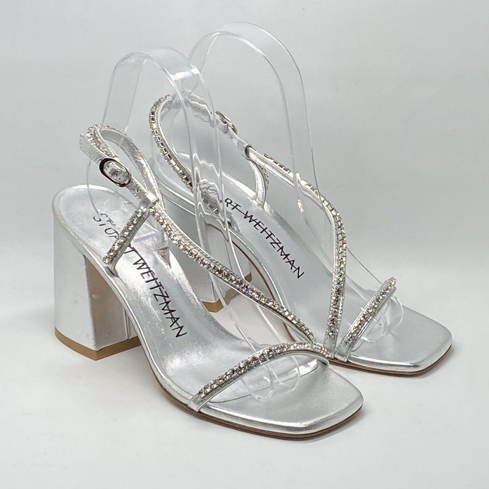 Stuart Weitzman Embellished Metallic Leather Sandals size 6
